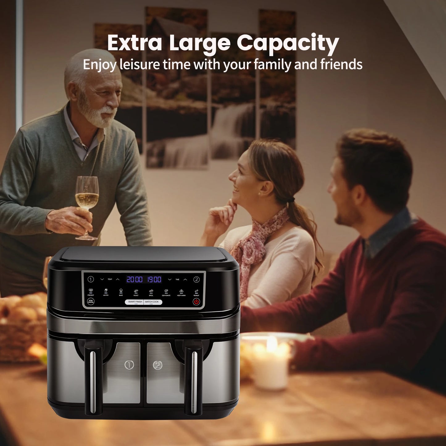 Friteuse à Air Chaud XXL 9L Double Compartiment – Cuisinez Sainement et Rapidement