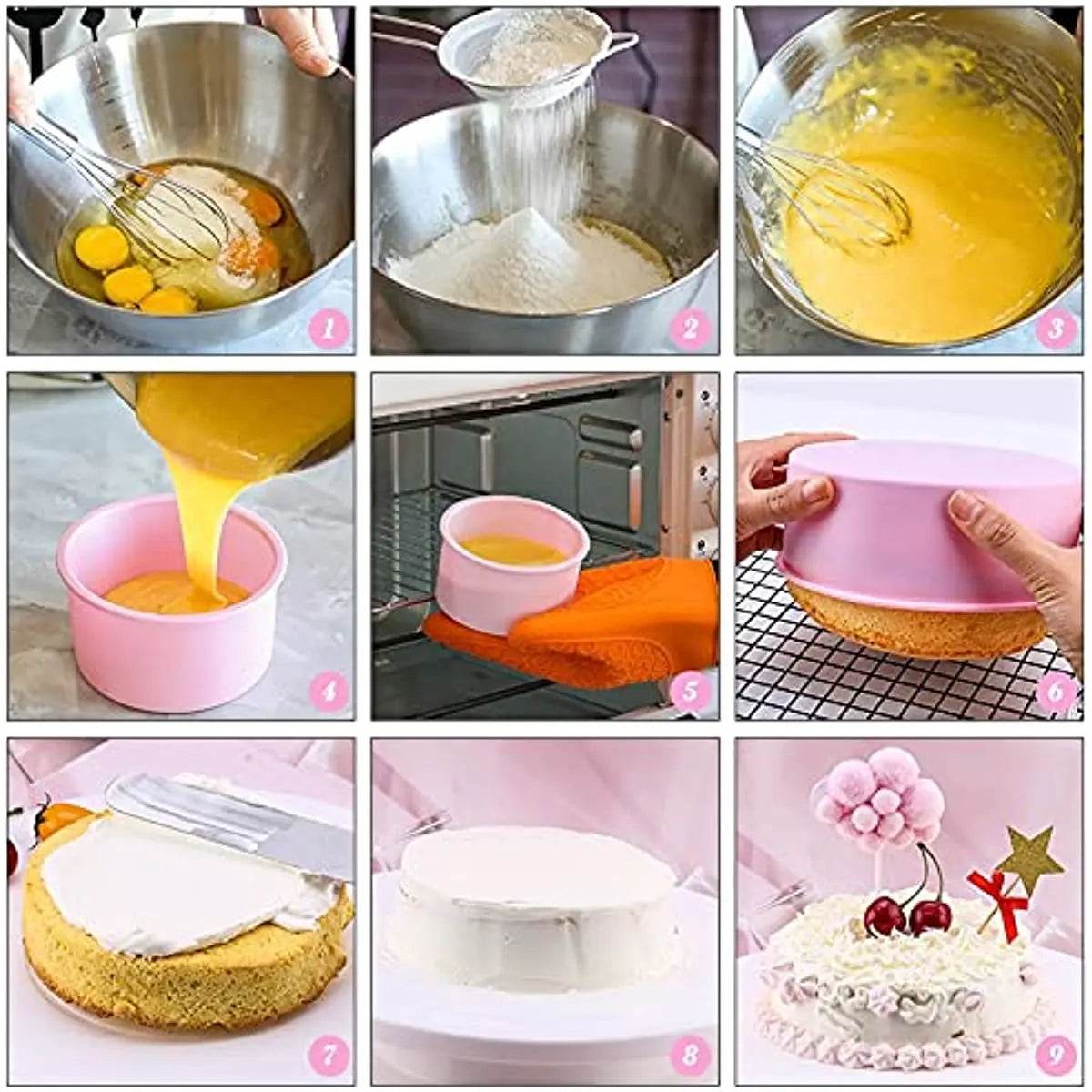 Moule à Gâteau en Silicone Professionnel | 4 Tailles (4-10 Pouces), Résistant -40°C à 230°C | Antiadhésif & Coloris Vifs (Rose, Bleu, Vert, Violet) - Ma Cuisine Boutique