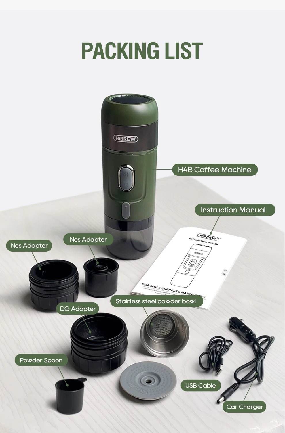 Machine à Expresso Port Électrique HiBREW W | Compatible Capsules & Café Moulu | Design Compact pour Voyage - Ma Cuisine Boutique