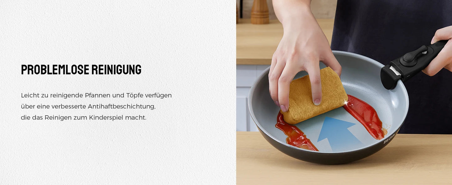 Batterie de cuisine premium à induction avec poignées amovibles et revêtement céramique sain