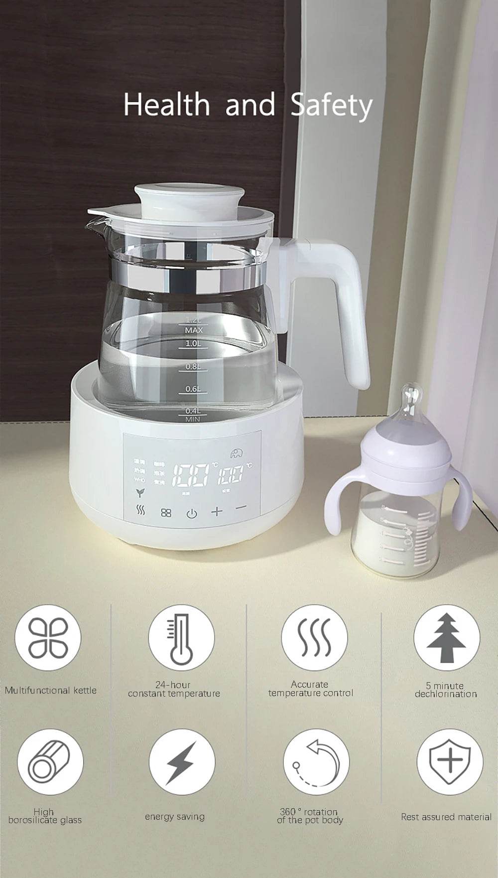 Bouilloire Thermostatique Bébé 1,2 L – Chauffe Lait Sans BPA - Ma Cuisine Boutique