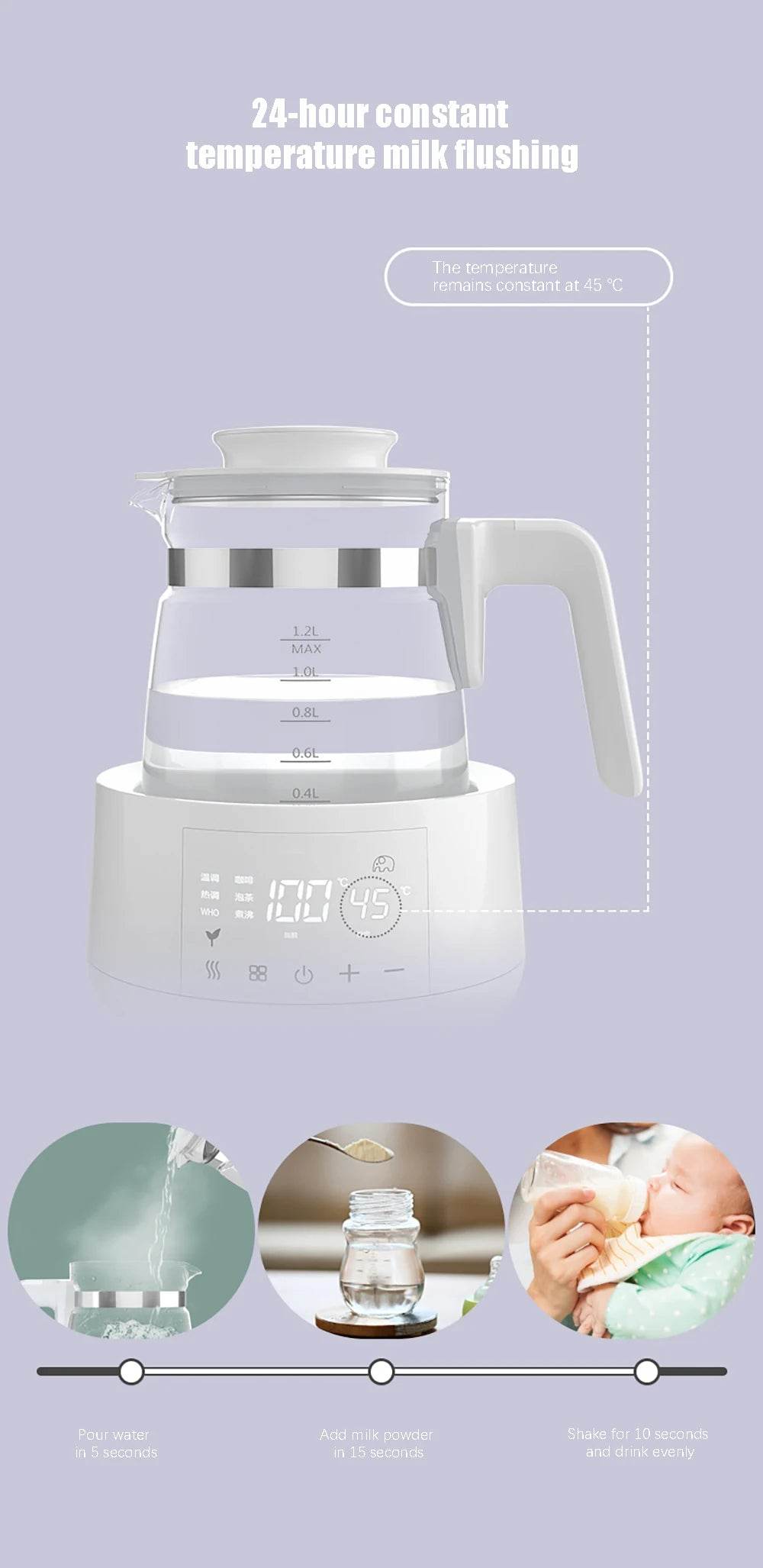 Bouilloire Thermostatique Bébé 1,2 L – Chauffe Lait Sans BPA - Ma Cuisine Boutique