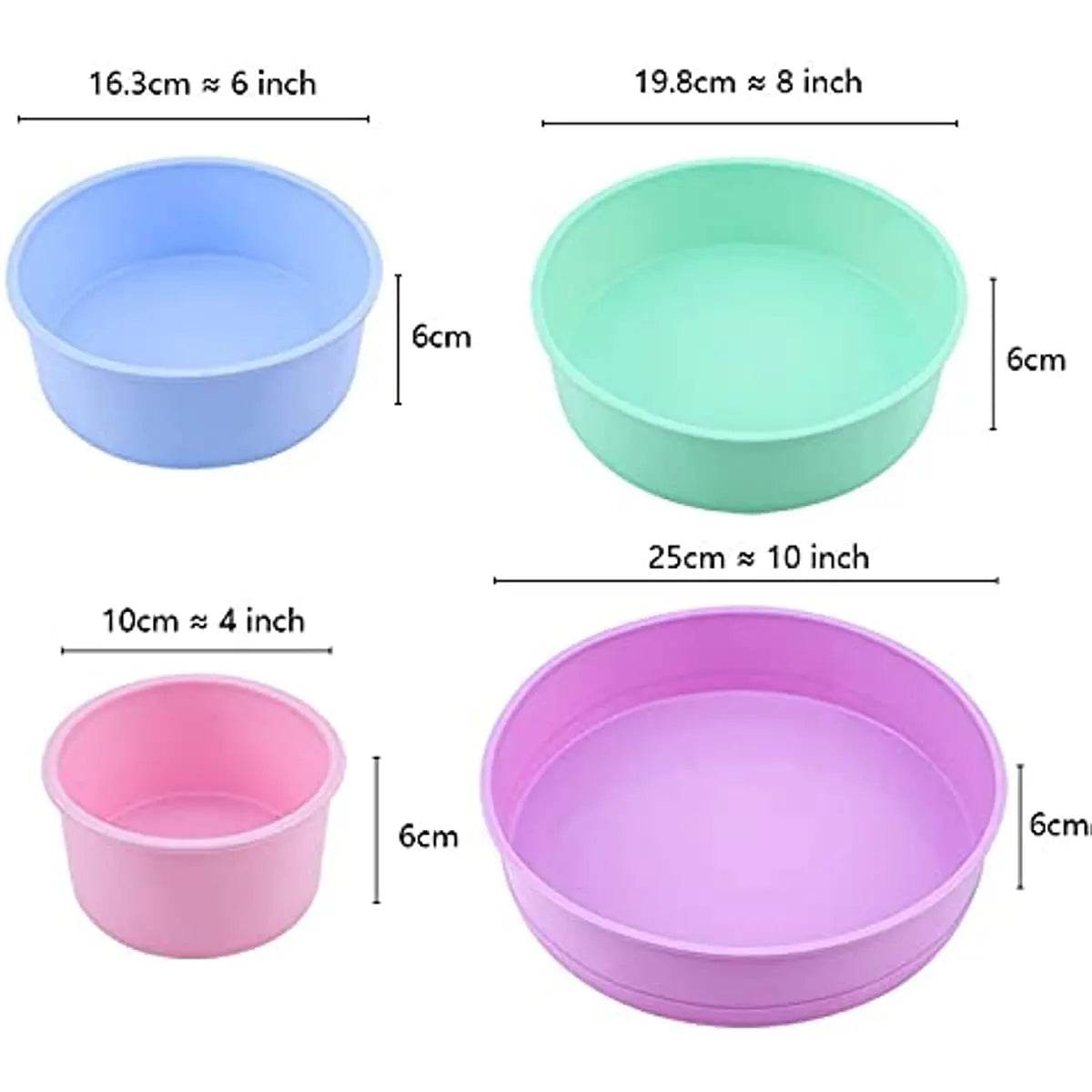 Moule à Gâteau en Silicone Professionnel | 4 Tailles (4-10 Pouces), Résistant -40°C à 230°C | Antiadhésif & Coloris Vifs (Rose, Bleu, Vert, Violet) - Ma Cuisine Boutique