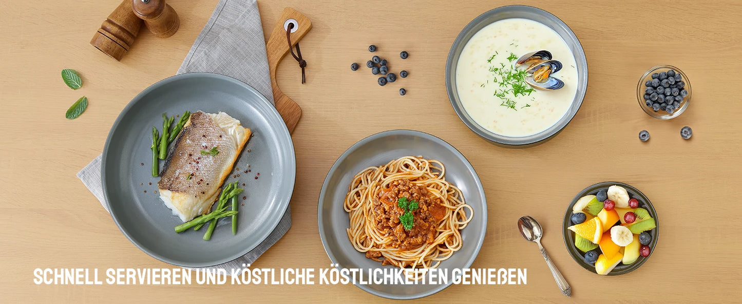 Batterie de cuisine premium à induction avec poignées amovibles et revêtement céramique sain