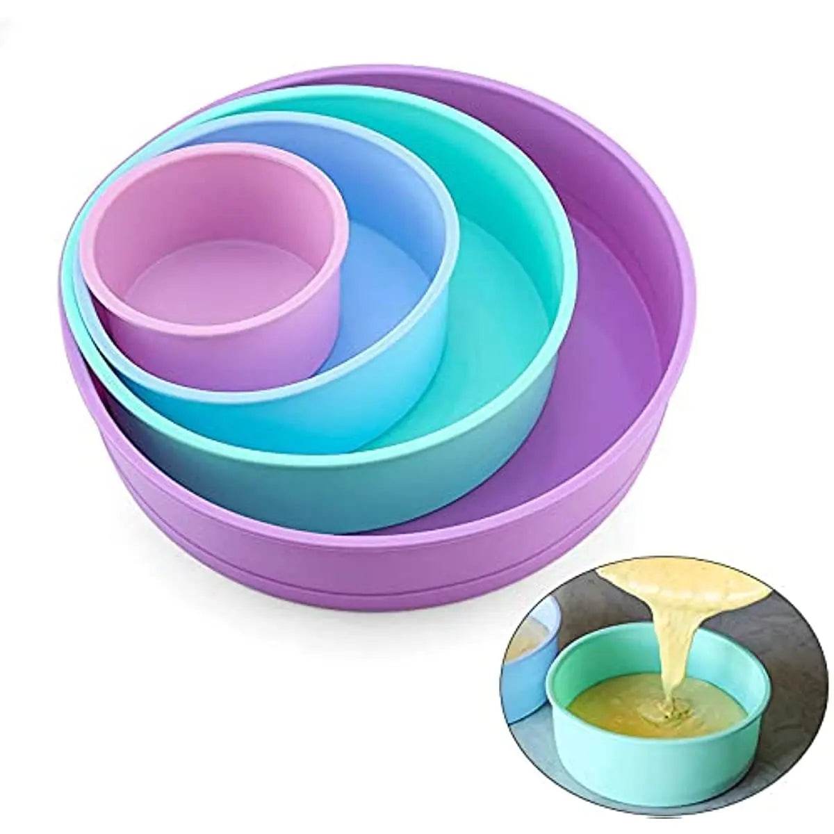 Moule à Gâteau en Silicone Professionnel | 4 Tailles (4-10 Pouces), Résistant -40°C à 230°C | Antiadhésif & Coloris Vifs (Rose, Bleu, Vert, Violet) - Ma Cuisine Boutique