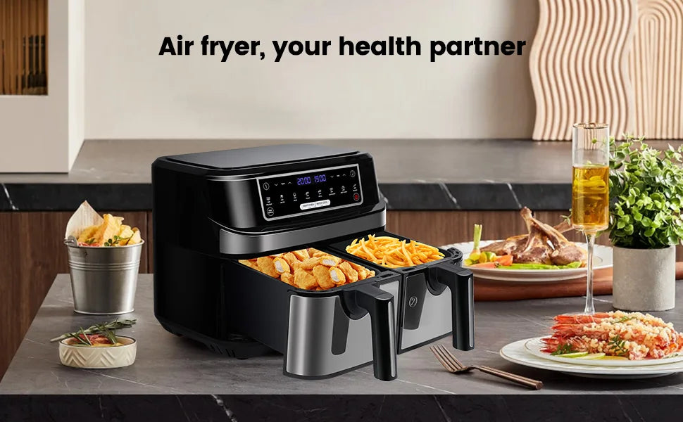 Friteuse à Air Chaud XXL 9L Double Compartiment – Cuisinez Sainement et Rapidement