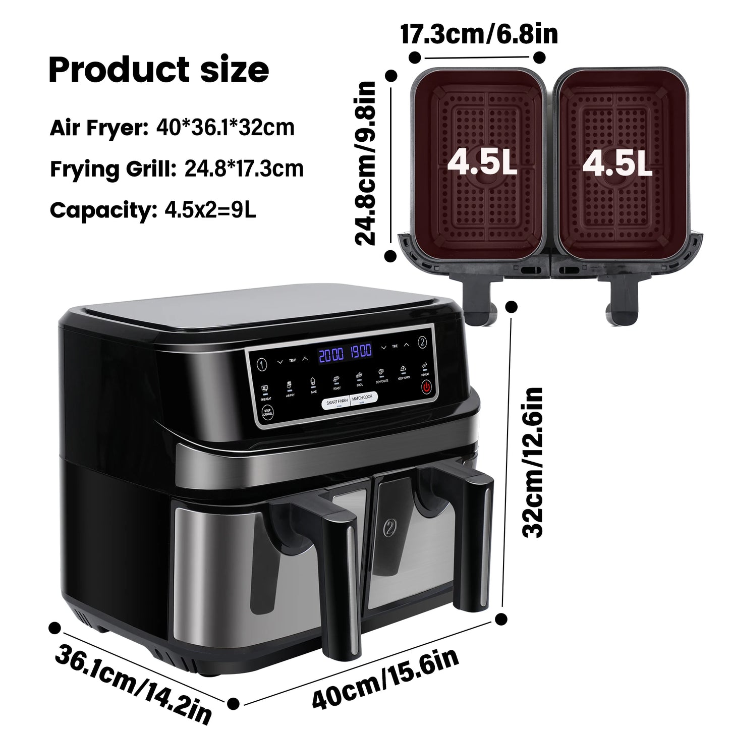 Friteuse à Air Chaud XXL 9L Double Compartiment – Cuisinez Sainement et Rapidement