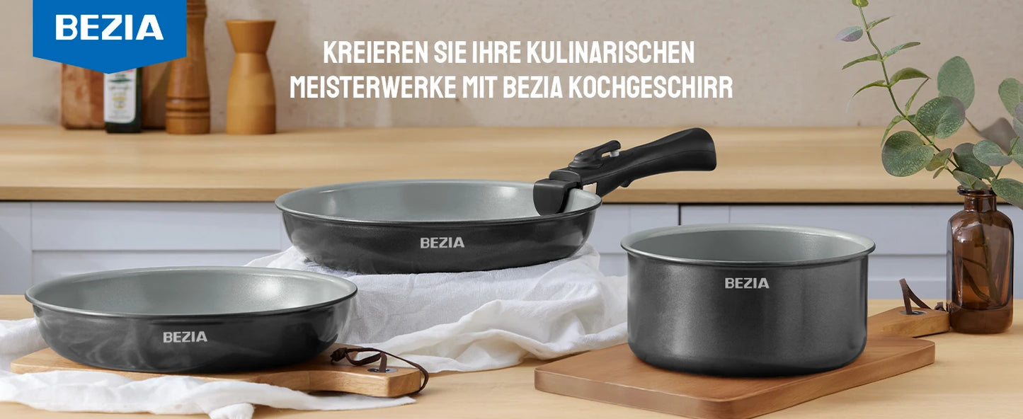 Batterie de cuisine premium à induction avec poignées amovibles et revêtement céramique sain