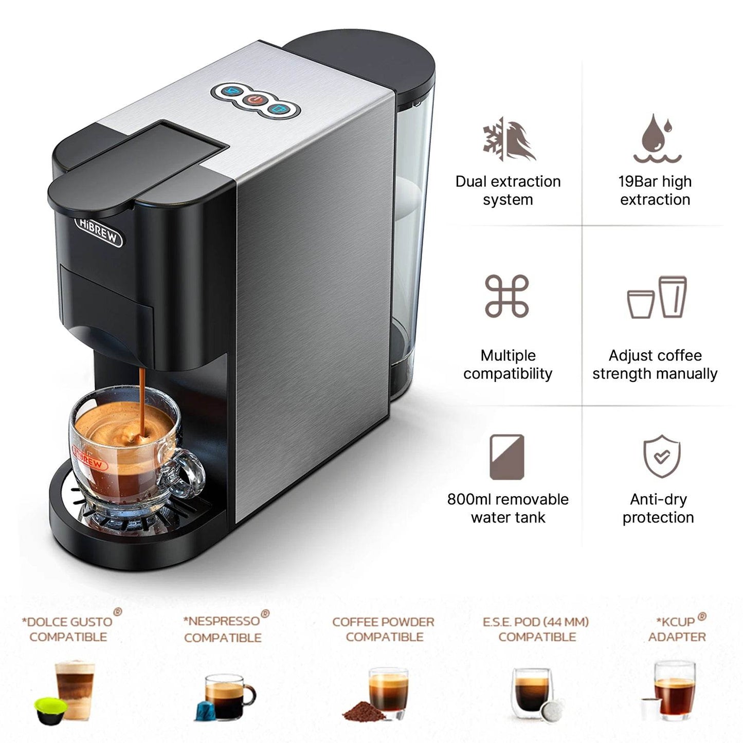 Machine à café électrique 5 en 1 19 bars, mini-machine à café à infusion froide et chaude - Ma Cuisine Boutique