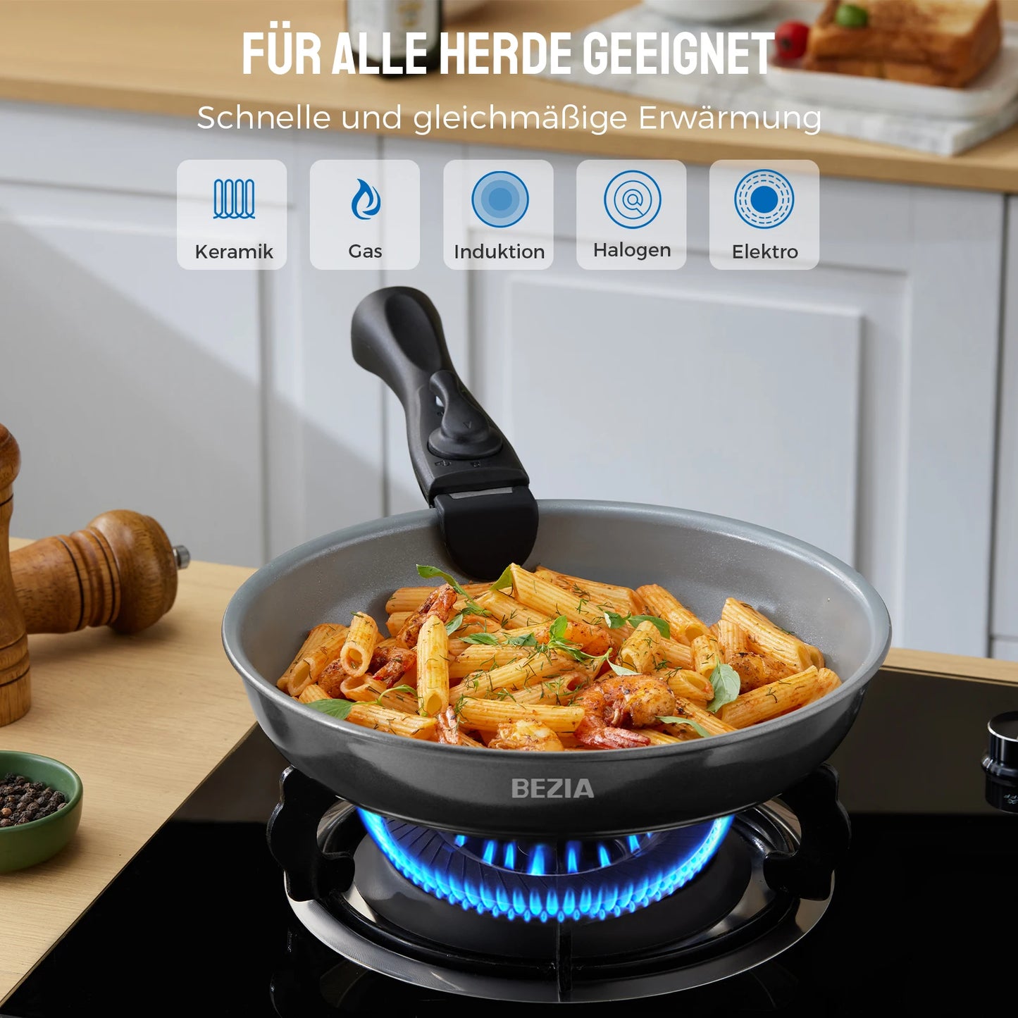 Batterie de cuisine premium à induction avec poignées amovibles et revêtement céramique sain