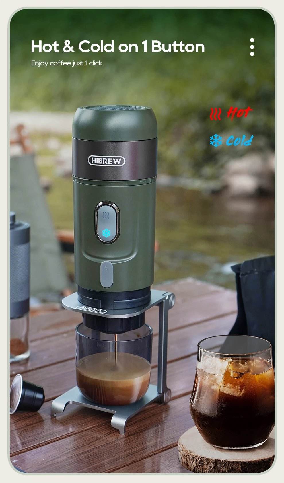 Machine à Expresso Port Électrique HiBREW W | Compatible Capsules & Café Moulu | Design Compact pour Voyage - Ma Cuisine Boutique