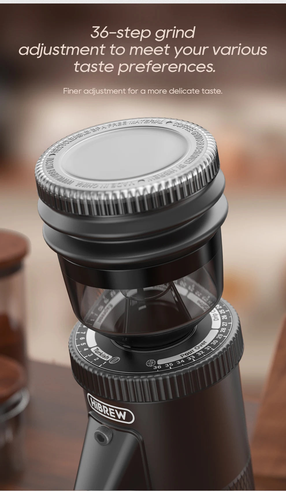 Moulin à café électrique HiBREW G5 – Meules coniques 48mm pour une mouture parfaite