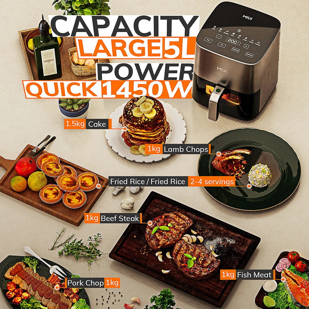 Friteuse Sans Huile MIUI 5L – Cuisine Saine, Rapide et Familiale