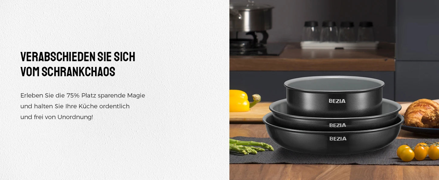 Batterie de cuisine premium à induction avec poignées amovibles et revêtement céramique sain