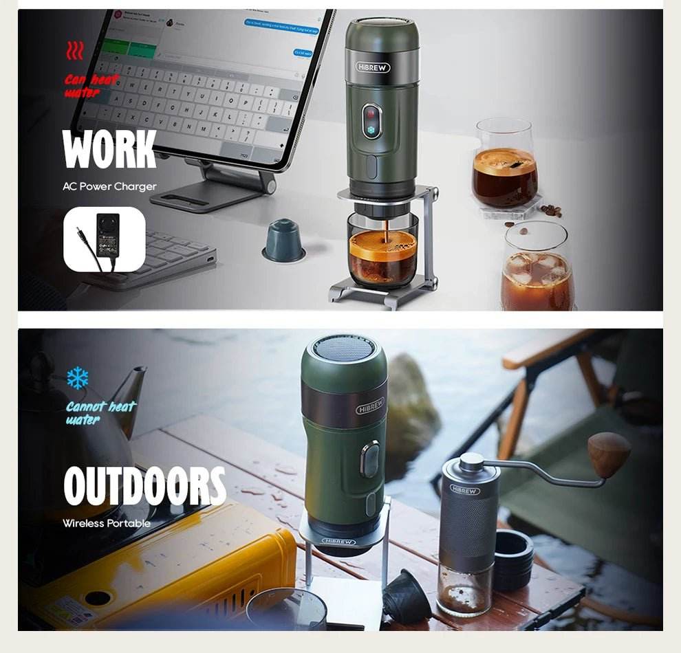 Machine à Expresso Port Électrique HiBREW W | Compatible Capsules & Café Moulu | Design Compact pour Voyage - Ma Cuisine Boutique