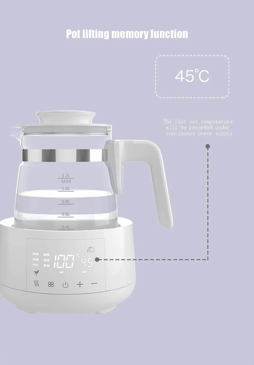 Bouilloire Thermostatique Bébé 1,2 L – Chauffe Lait Sans BPA - Ma Cuisine Boutique