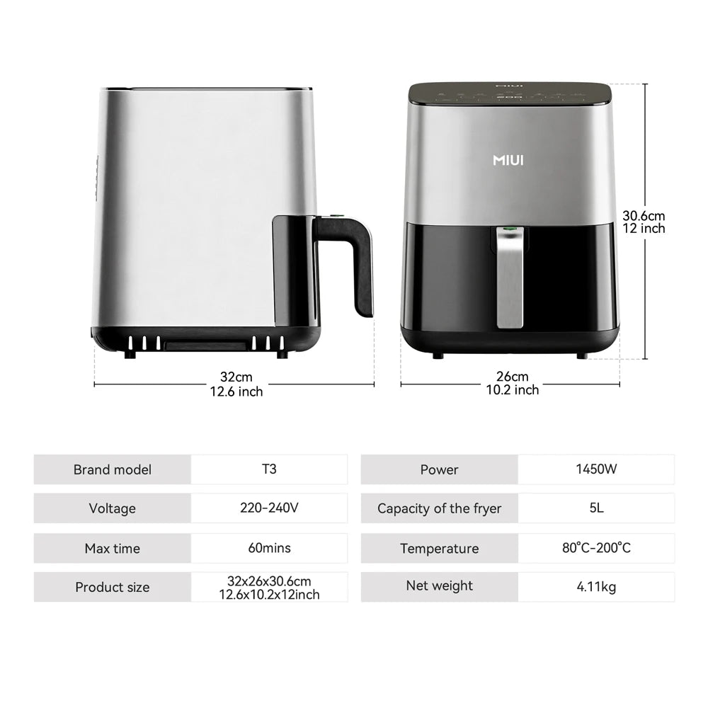 Friteuse Sans Huile MIUI 5L – Cuisine Saine, Rapide et Familiale