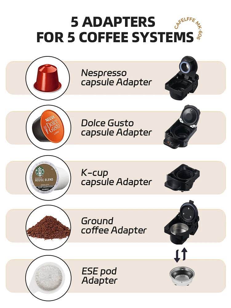 Cafetière multi-capsules 5 en 1 - Cafelffe Machine à Café Multi-Capsules 19 Bars - Ma Cuisine Boutique