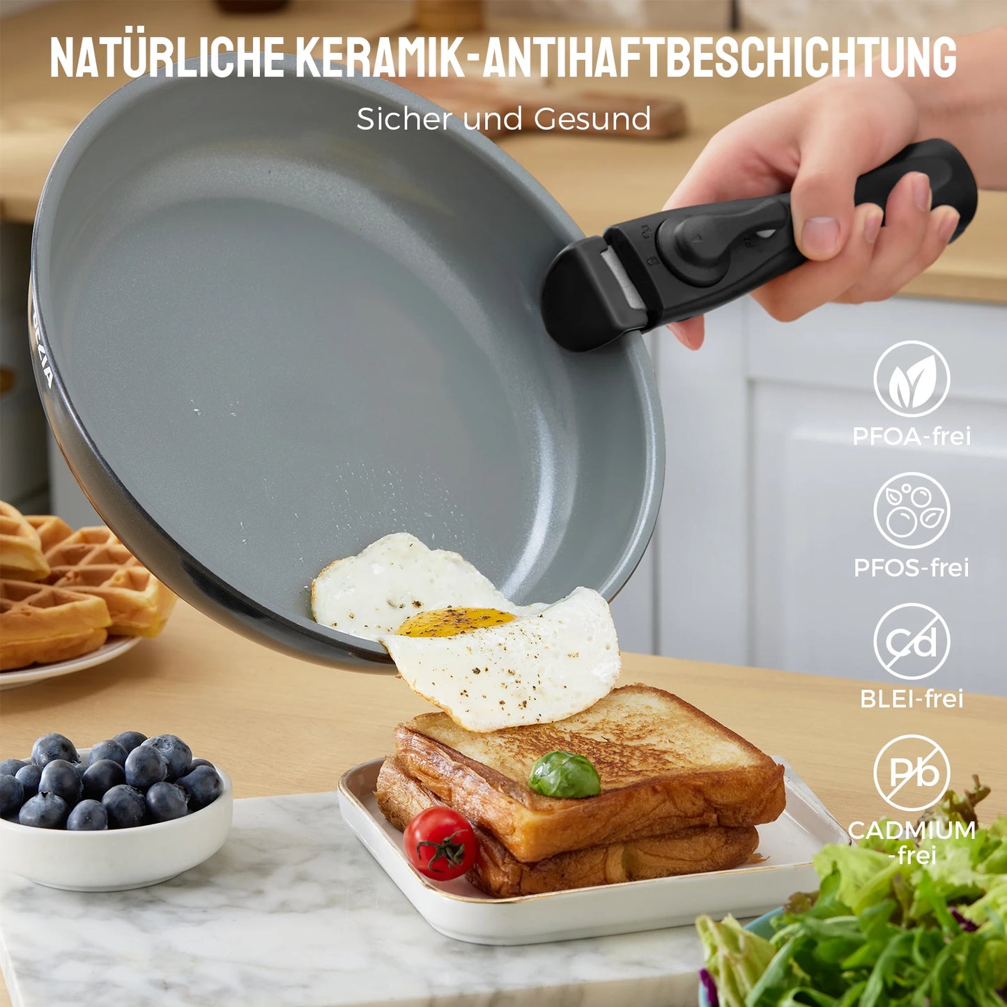 Batterie de cuisine premium à induction avec poignées amovibles et revêtement céramique sain