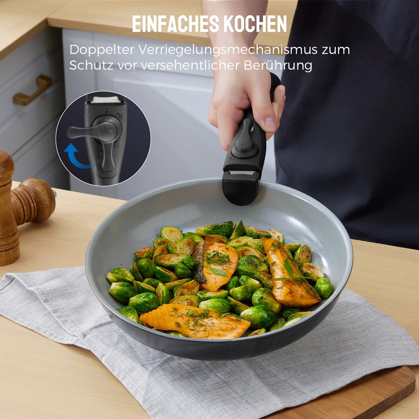 Batterie de cuisine premium à induction avec poignées amovibles et revêtement céramique sain