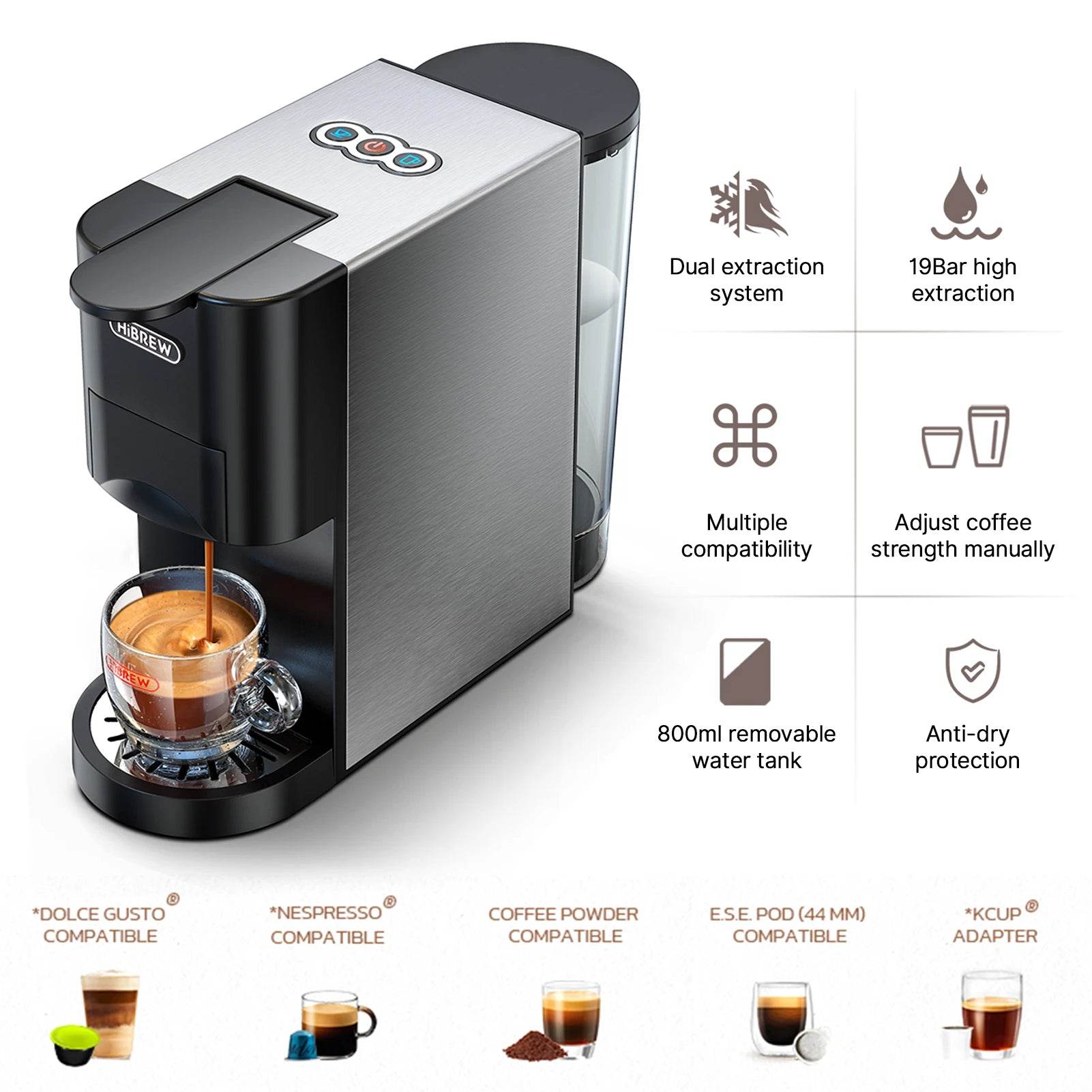 Machine à café électrique 5 en 1 19 bars, mini-machine à café à infusion froide et chaude - Ma Cuisine Boutique