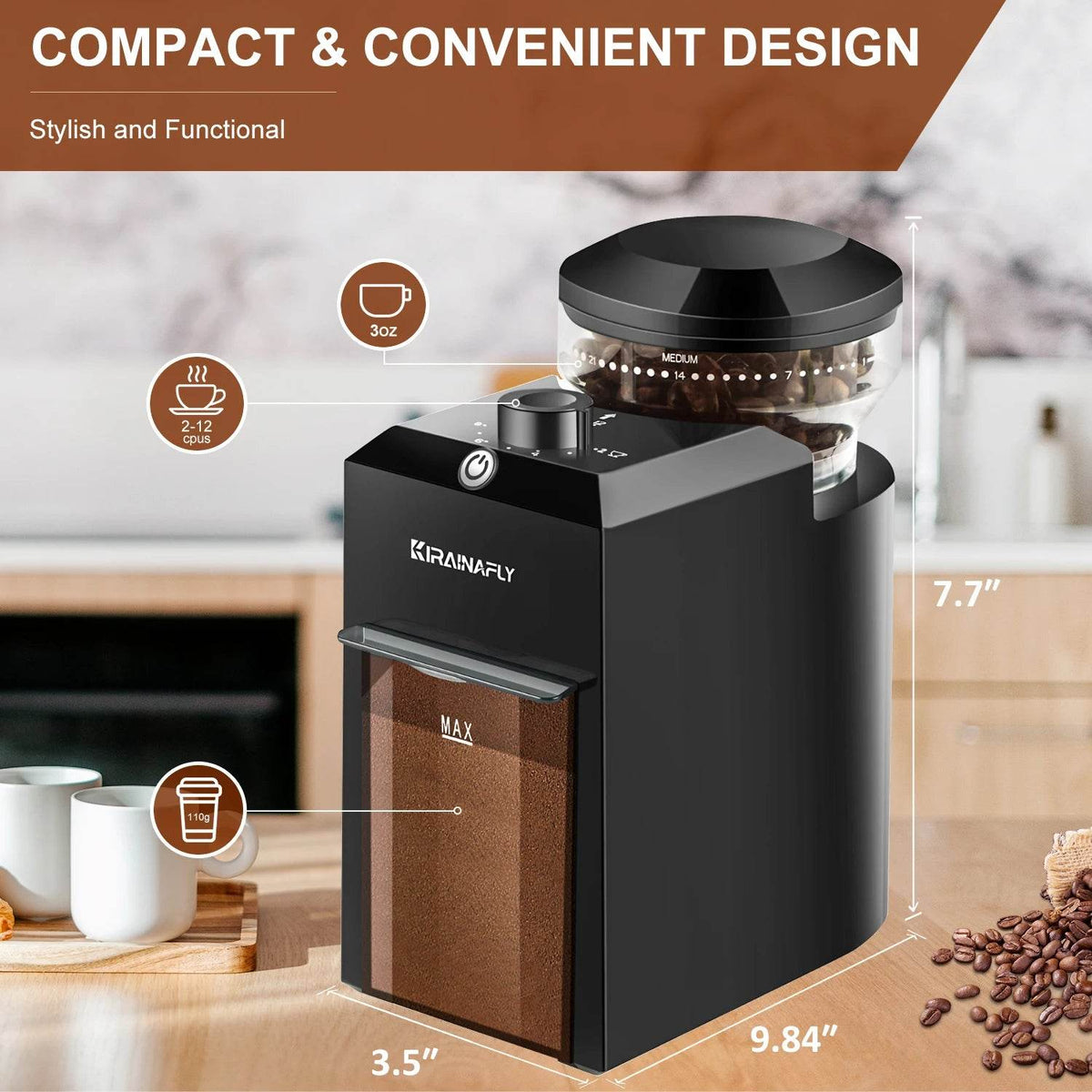 AMZCHEF Moulin à café électrique – Moulin à expresso avec 30 réglages de mouture pour 1 à 12 tasses ou jusqu'à 40 secondes, broyeur à café conique antistatique avec grande trémie de AMZCHEF Moulin à café électrique – Moulin à expresso avec 30 réglages de mouture pour 1 à 12 tasses ou jusqu'à 40 secondes, broyeur à café conique antistatique avec grande trémie de