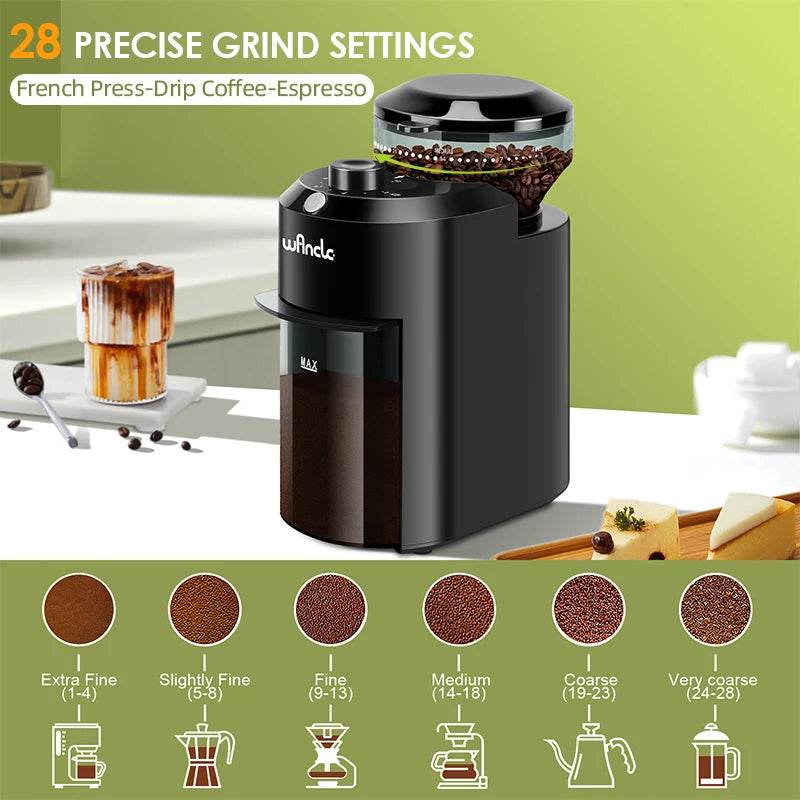 Moulin à Café Électrique Wancle – 28 Réglages de Mouture pour une Expérience Café Parfaite - Ma Cuisine Boutique