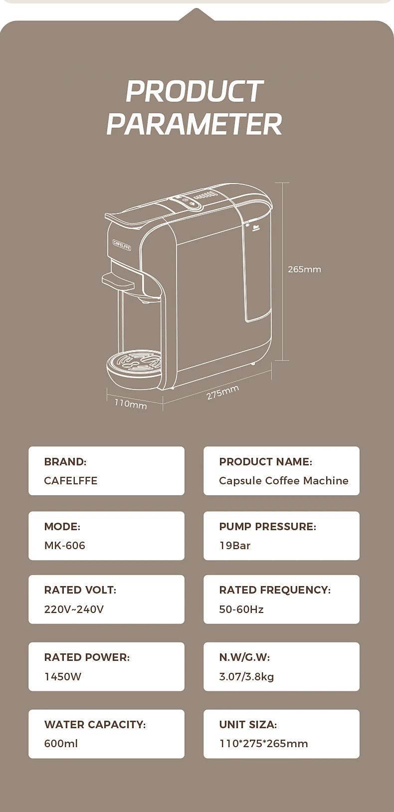 Cafetière multi-capsules 5 en 1 - Cafelffe Machine à Café Multi-Capsules 19 Bars - Ma Cuisine Boutique